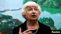 2024年4月6日美国财政部长耶伦在广东出席新闻发布会。（路透社）