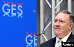 U.S. Secretary of State Mike Pompeo listens during the opening reception for the GES 2019, The Hague, Netherlands, June 3, 2019.