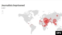 保护记者委员会统计全世界被关押的记者