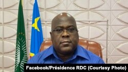 Président Félix Tshisekedi azali kosala malako mpo na coronavirus, Kinshasa, 18 mars 2020. (Facebook/Présidence RDC)