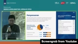 Manajer Riset Sosial Populix, Nazmi Haddyat, saat menyampaikan hasil Studi Indeks Keselamatan Jurnalis 2024 di Jakarta, Kamis (20 Februari 2025) (Foto: Tangkapan Layar/YouTube)