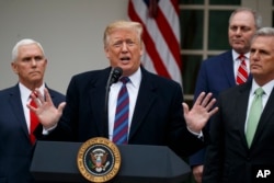 FILE - President Donald Trump speaks during a news conference in the Rose Garden of the White House after meeting with lawmakers about border security, Jan. 4, 2019.