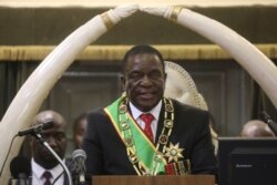 Zimbabwean President Emmerson Mnangagwa delivers his state of the nation address at the opening session of parliament in Harare, Oct. 1, 2019.