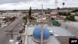 Aerial view of Assabil Muslim Migrants shelter in Tijuana, Mexico on May 17, 2024. From Algeria, Syria, Yemen and Afghanistan, citizens of distant Muslim countries wait for U.S. asylum in Tijuana - more used to seeing migrants from Latin America than the Middle East. 