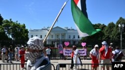 Pro-Palestinian demonstrators wave Palestinian flags as they rally near the White House in Washington on June 8, 2024, to protest Israel's actions in the Gaza Strip.