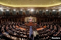 美国总统川普在国会联席会议上讲话。（2017年2月28日）