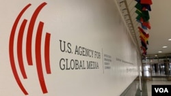 FILE - Logo Badan Media Global AS di Voice of America (USAGM), di Washington, D.C., 22 November 2019. (VOA)