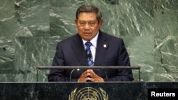 Presiden Susilo Bambang Yudhoyono dalam sidang Majelis Umum PBB di New York baru-baru ini. (Reuters/Mike Segar)