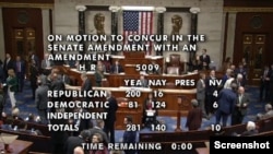 美国国会众议院星期三以281票赞成、140票反对的表决结果通过了新年度的《国防授权法》。(院会视频截图，2024年12月11日)