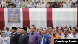 Para tokoh politik yang menghadiri Pidato Kebangsaan "Indonesia Menang", di JCC, Senayan, Jakarta, Senin (14/1). (Courtesy: Prabowo-Sandi media center)