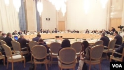 最近在莫斯科举办的一场有关亚美尼亚大屠杀的讨论会。（美国之音白桦拍摄）