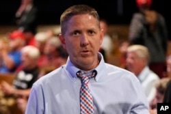 Former Oklahoma state Sen. Josh Brecheen, Republican candidate for U.S. House, pictured at a rally in support of Oklahoma Gov. Kevin Stitt, Nov. 1, 2022, in Oklahoma City.