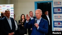 FILE - U.S. President Joe Biden participates in a Canvas Kickoff event with campaign volunteers at the Martin Luther King Recreation Center in Philadelphia, Pennsylvania, April 18, 2024. 