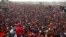 Kenya's President Uhuru Kenyatta speaks to the crowd during a Jubilee Party election rally in Nairobi, Kenya, July 21, 2017. 