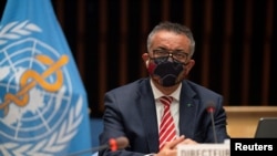 FILE - Tedros Adhanom Ghebreyesus, Director-General of the World Health Organization, attends a session on the coronavirus outbreak response of the WHO Executive Board in Geneva, Switzerland, Oct. 5, 2020. (Reuters)