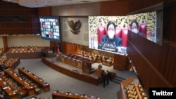 Suasana sidang Pembicaraan Tingkat II/Pengambilan Keputusan atas RUU Ibu Kota Negara menjadi Undang-Undang dalam Rapat Paripurna Ke-13 DPR RI Masa Persidangan III Tahun Sidang 2021-2022, Selasa, 18 Januari 2022. (Foto: ilustrasi/twitter@DPR_RI)
