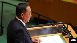 朝鲜外相李勇浩2018年9月29日在联合国大会上发言（法新社）