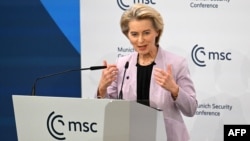 European Commission President Ursula von der Leyen delivers her speech during the 61st Munich Security Conference (MSC) in Munich, southern Germany, on Feb. 14, 2025.