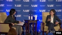 美国贸易代表戴琪2022年10月11日在全美商业经济协会(NABE)在芝加哥举行年会期间参加有关的对话。（视频截图）