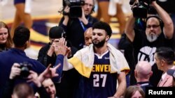 Džamal mari slavi pobedu nad Lejkersima, 29. aprila 2024. (Foto: Reuters/Isaiah J. Downing-USA TODAY Sports)