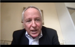 Kameron Manter, bivši ambasador SAD u Beogradu (2007-2009), govori na tribini Beogradskog centra za bezbednosnu politiku o politici SAD prema Zapadnom Balkanu, preko platforme Zoom, 29. marta 2021. (Foto: Skrinšot)