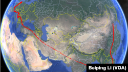 范士贵从中国到荷兰为期六年的流亡路线示意图(由美国之音特约记者李北平提供)。