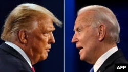 Président Donald Trump, républicain, na vice-président ya kala Joe Biden Bilili bisangisami)