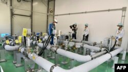 日本福岛第一核电站核处理水排放系统截流阀。（法新社）