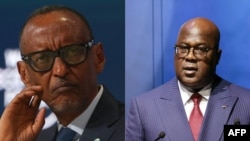 Rais wa Rwanda Paul Kagame (Kushoto) 2024 and Rais wa DRC Felix Tshisekedi, Apr. 29, 2024.