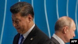 2019년 11월 제11차 브릭스 정상회의에 참석한 블라디미르 푸틴 러시아 대통령(오른쪽)과 시진핑 중국 국가주석. 