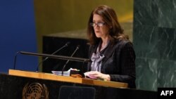 Doroti Šej, izaslanica SAD u UN, 24. februar 2025. (CHARLY TRIBALLEAU / AFP)