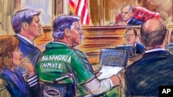 Sketsa persidangan mantan manajer kampanye Donald Trump, Paul Manafort (tengah), saat pembacaan vonis di hadapan Hakim T.S. Ellis III di Alexandria, Virginia, 7 Maret 2019.
