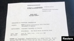 Prva strana trankripta razgovora američkog i ukrajinskog predsednika koji je objavila Bela kuća