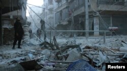 据说遭到政府军轰炸后的阿勒颇反政府力量控制区。