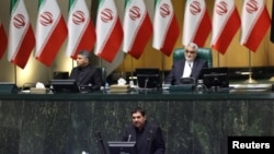 Iran's interim president Mohammad Mokhber speaks during the opening ceremony of Iran's 12th parliament in Tehran, Iran, May 27, 2024. Majid Asgaripour/WANA (West Asia News Agency) via REUTERS