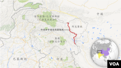 中国印度实际控制线，含中国和田地区 (阿克赛钦)、巴控克什米尔 (吉尔吉特-巴尔蒂斯坦) 和印控克什米尔 (查谟)