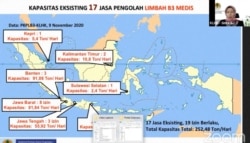 Kapasitas Eksisting 17 Jasa Pengolah Limbah B3 Medis di Indonesia dalam tangkapan layar. (Foto: VOA/Yoanes Litha)