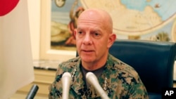 Gen. David Berger, the new U.S. Marines commandant, speaks during a press conference in Tokyo, Aug. 21, 2019. 