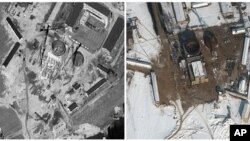 FILE - Satellite images of nuclear complex in Yongbyon, North Korea, Sept. 20, 2011 and Feb. 3, 2012. (DigitalGlobe)
