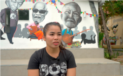 Nov Sreyleak, a professional circus performer with Phare, the Cambodian Circus, in Battambang province, June 16, 2020. (Khan Sokummono/VOA Khmer)