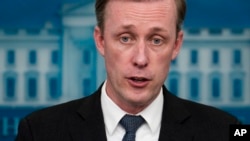 美国白宫国家安全顾问杰克·沙利文(Jake Sullivan)周一(2024年5月13日) 对媒体做简报。（媒体联访照片）