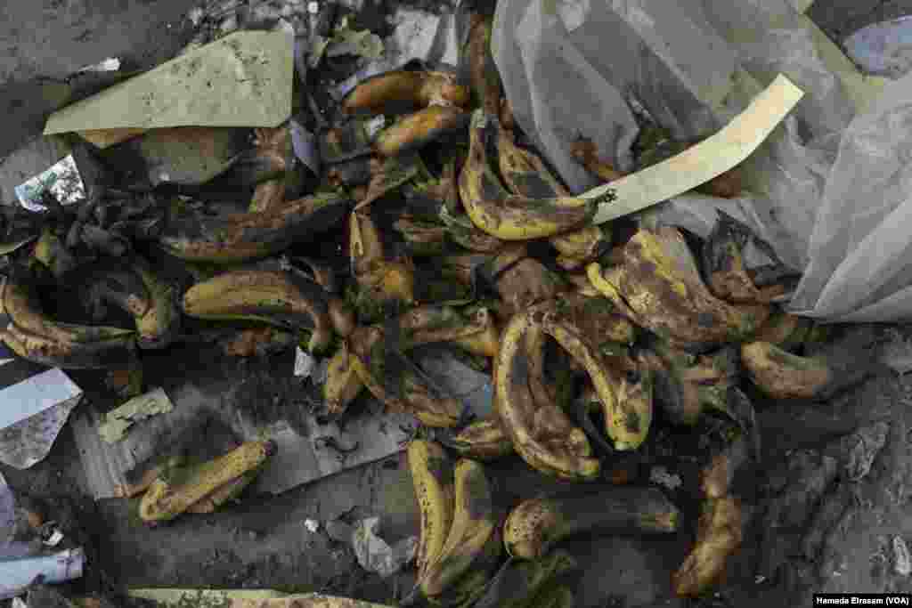 Aid workers say delays and restrictions mean perishable items, like these bananas, rot near Rafah’s gates instead of reaching the more than 90% of Gazans who face acute food insecurity. Rafah, Egypt, Feb. 4, 2025.