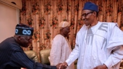 Buhari, (dama) da Tinubu, (hagu)