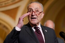 FILE - Senate Majority Leader Chuck Schumer of N.Y. speaks during a news conference on Capitol Hill, Dec. 7, 2021.