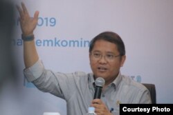 Menkominfo Rudiantara dalam diskusi Forum Merdeka Barat 9 di Jakarta, Selasa (26/2/2019) siang. Dia mengatakan masyarakat tidak perlu takut dengan investasi asing terhadap e-commerce Indonesia. (Foto: FMB9)