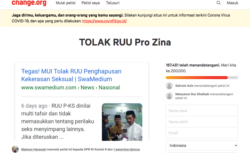 Petisi Tolak RUU Penghapusan Kekerasan Seksual. (Foto: Screengrab/Change.org)