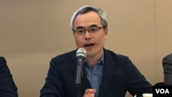 台湾媒体观察教育基金会董事长罗世宏2019年10月16日参加全球台湾研究中心座谈会（美国之音锺辰芳拍摄）