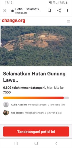Petisi upaya penyelamatan Hutan Gunung Lawu tembus 7.000 tandatangan. (Foto: VOA/Yudha Satriawan)