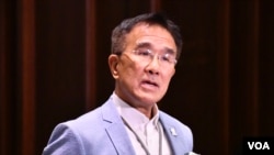 实政圆桌立法会议员田北辰呼吁港府暂缓修订《逃犯条例》。 (美国之音汤惠云拍摄)