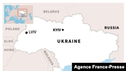 A map of Ukraine showing the location of Lviv.